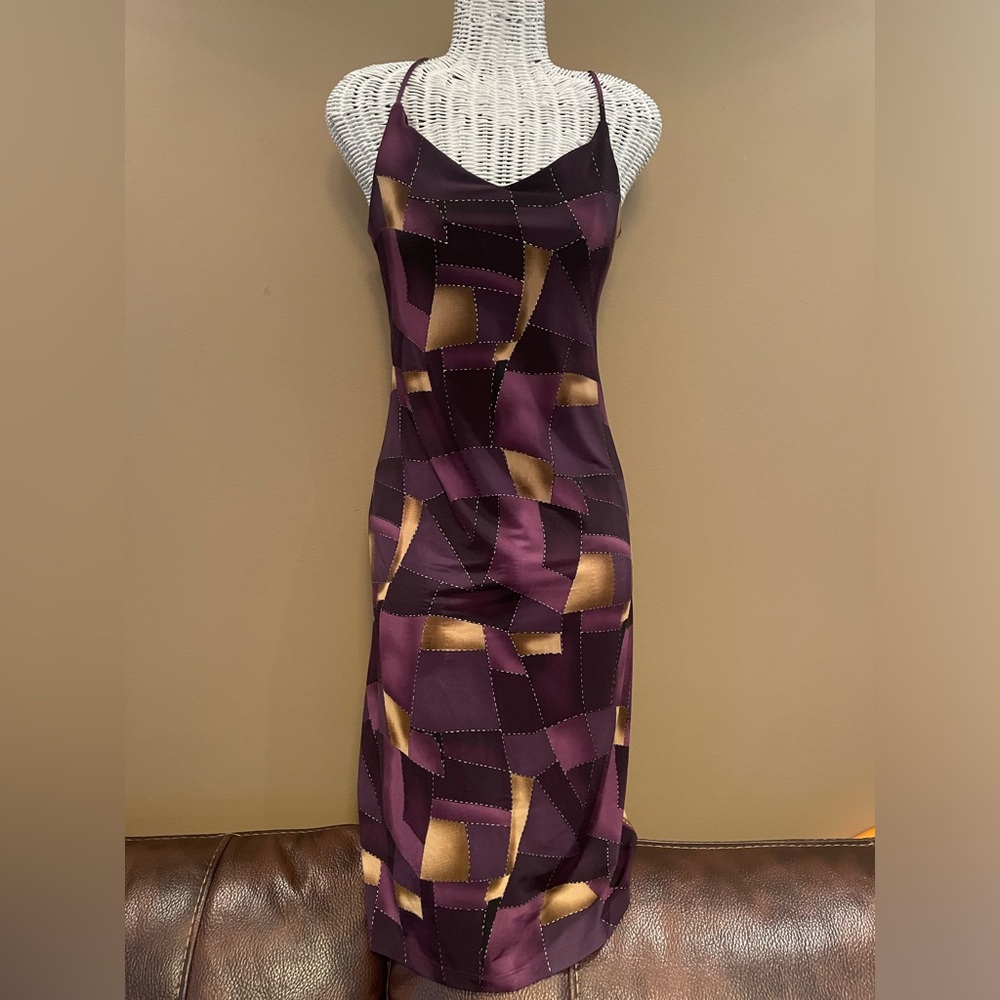 Napoli purple patchwork design midi dress